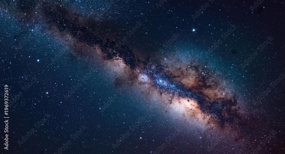 Fototapeta premium Spectacular Milky Way galaxy with bright star clusters and cosmic dust