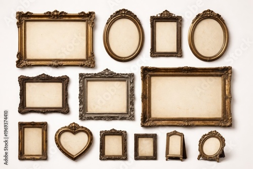Collection of vintage photo frames displayed on a plain white background