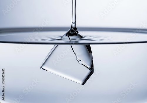Light bends dramatically as it passes through the clear liquid and surrounding atmosphere, causing the submerged object to appear warped and broken, clear, abstract, medium