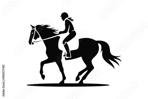 Silhouette of a jockey riding a horse in motion