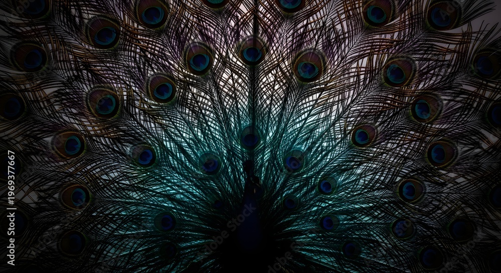 Obraz premium Vibrant peacock feathers spread wide open.