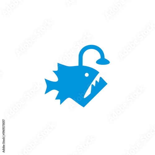 A minimalist sky-blue vector icon of an anglerfish.