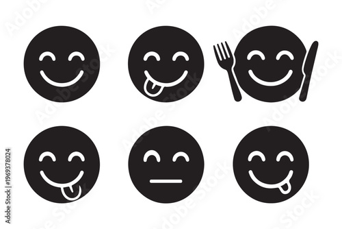 Collection of hungry and tasting face icons isolated on white background