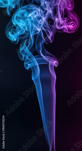 Vibrant blue and purple smoke threads flow smoothly on a dark backdrop, creating an intense, mysterious, and dynamic abstract background effect, elegant, smoke, contrast