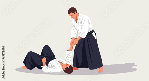 Aikido style self defense scene with martial arts control move