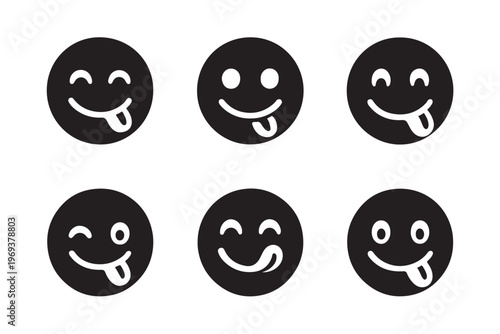 Yummy smile emoji face for food apps, tasty reactions and hungry mood expression design