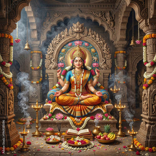 Goddess Lakshmi Seated on a...