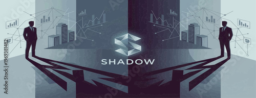 Silhouettes of two men on bridge.