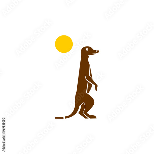 A serene and minimalist logo in earth-toned brown and golden yellow depicting a meerkat.