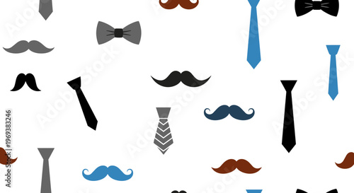 Ties and mustaches, necktie and moustache vector icons, formal accessories, fashion elements