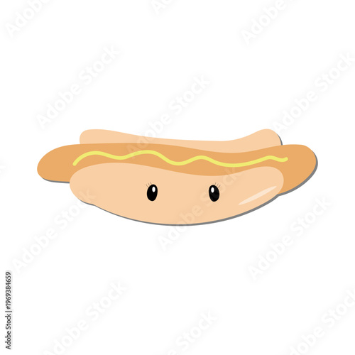 Cute kawaii hotdog cartoon character with mustard vector illustration.