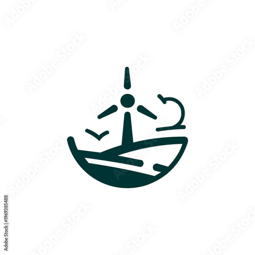 A sophisticated and minimalist logo in a deep forest green that represents renewable energy and ecological science.