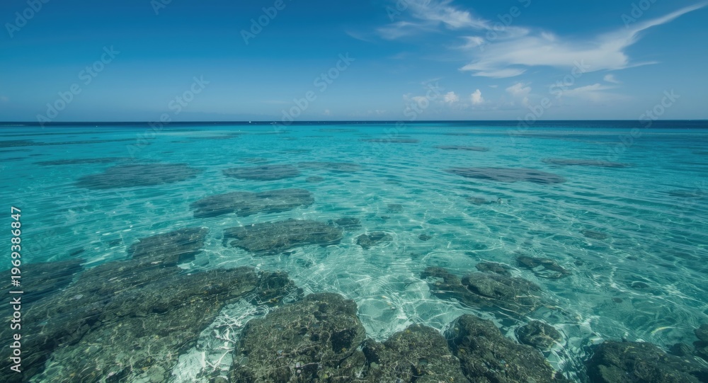 Obraz premium Tranquil crystal clear waters with magnificent outer barrier reef and pristine coral sea
