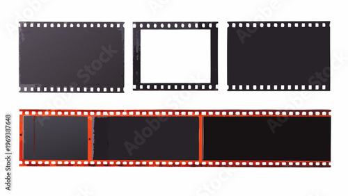 Film strips with blank frames both black and white arranged horizontally