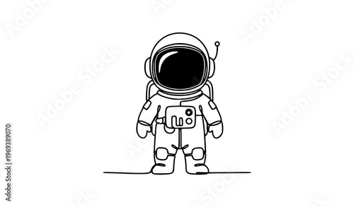 Continuous line astronaut doodle icon minimalist space character outline vector