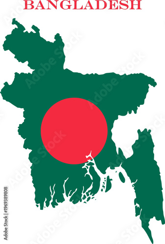 Bangladesh Map Flag National Vector Outline with Red Sun Icon
