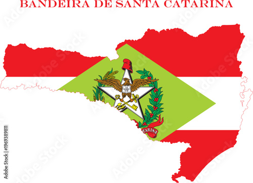 Santa Catarina Map Flag Brazil State Vector Outline with Emblem