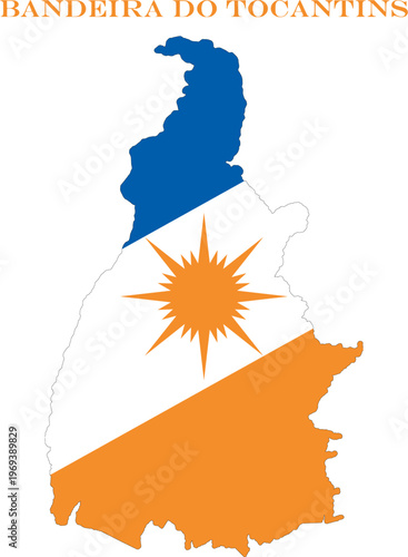 Tocantins Map Flag Brazil State Vector Outline with Golden Sun