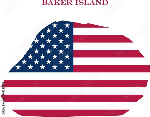 Baker Island Map Flag US Territory Vector Outline with Stars