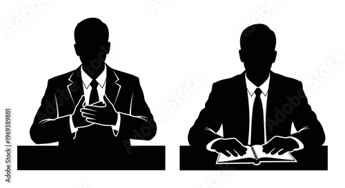 Two professionals engaged in a formal debate or presentation scenario Vector, illustration
