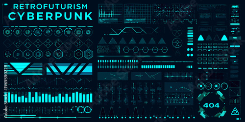 Cyberpunk retrofuturism interface a complex digital display with glowing elements