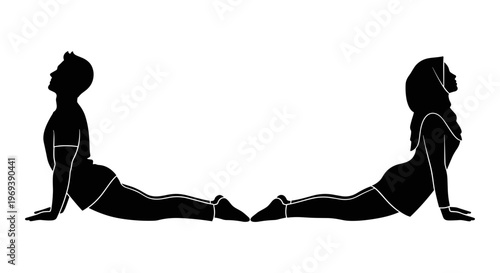 Two individuals demonstrating a yoga or stretching pose from opposite perspectives Vector, illustration