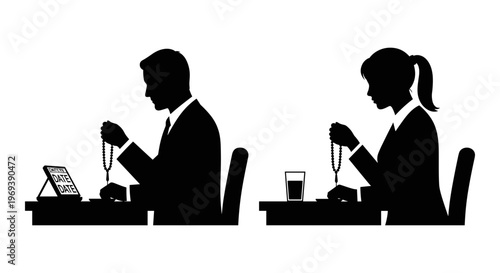 Silhouette of two professionals engaged in a formal discussion during a job interview Vector, illustration