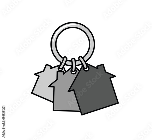 Set of keychain charms in the shape of houses, symbolizing homeownership and real estate investment opportunities for buyers and sellers