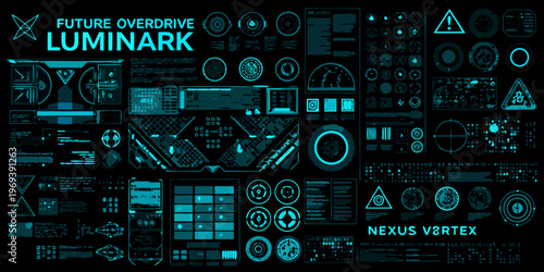 Futuristic luminary interface with complex diagnostic and navigational displays