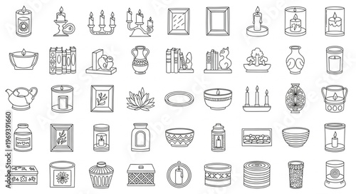 Collection of Chinese Symbols and Decorative Elements in Monochrome.