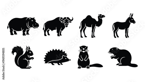 A collection of diverse african and north american animals depicted in stark black shapes forming a striking silhouette high quality professional
