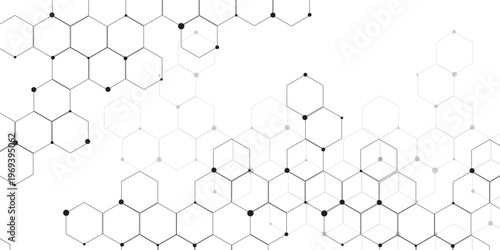 Molecular structure abstract tech background. Geometric white background. Vector banner design with hexagons. Science network pattern, connecting lines and dots Medical background, Vector illustration