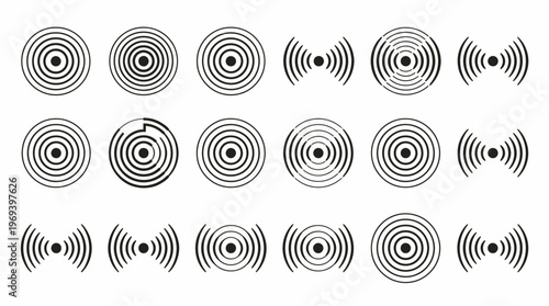 "Abstract Wave Circle Vector Illustration with Concentric Ripple Patterns Black and White Geometric Design for Physics Acoustics Visual Art Digital Graphic Elements"