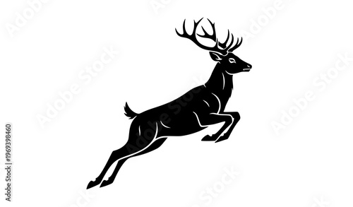 Dynamic leaping deer silhouette vector illustration isolated on white background wildlife action concept