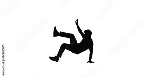 Silhouette of a person falling, captured in mid-air against a white background.