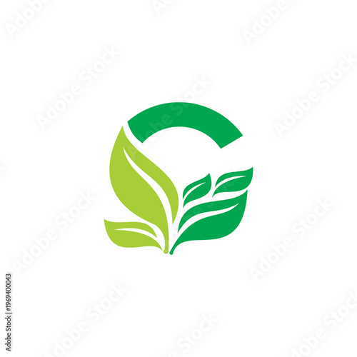 A sophisticated minimalist logo in shades of green, depicting a stylized letter 'C' integrated with organic leaves.