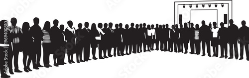 Silhouette Crowd Waiting in Line for Stage Event Vector Illustration