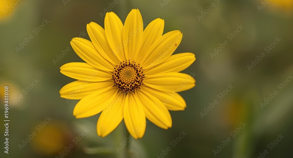 Fototapeta premium Yellow flower front view close up with a gentle creamy blur