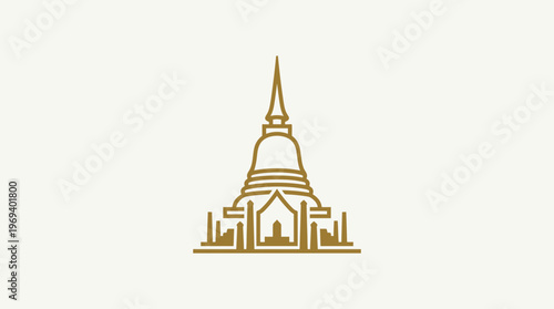 Minimalist Gold Line Art of a Thai Temple