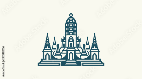 Minimalist Silhouette of Thai Temple Architecture