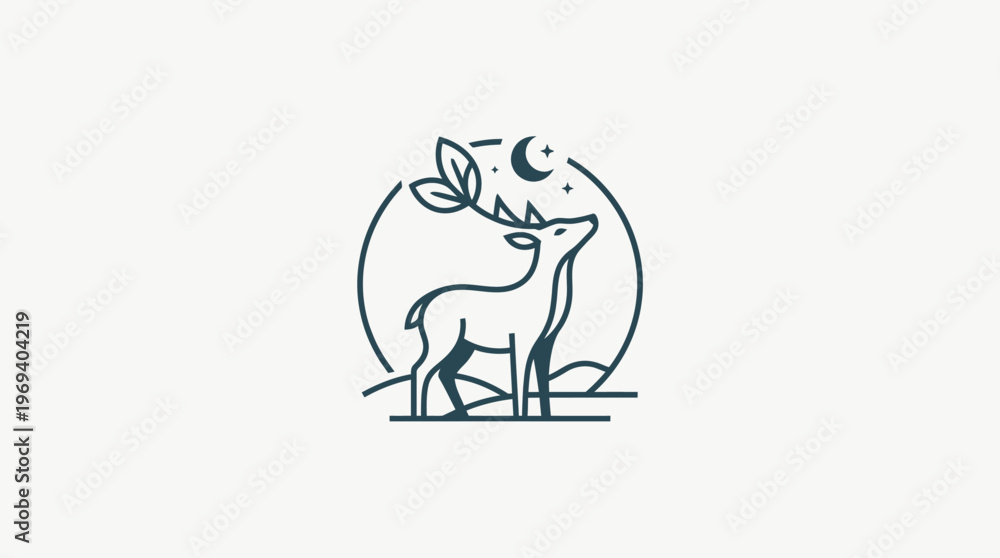 Obraz premium Elegant Minimalist Design Of Deer And Nature Elements