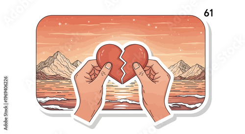 Hands holding broken heart illustration concept of loss or healing