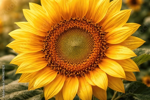 Vibrant yellow sunflower blooming closeup with detailed petals