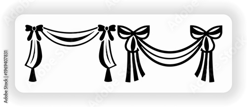 Vintage Decorative Drapery with Floral Ornament, Elegant Curtain Swag Illustration, Classic Ribbon Banner Design