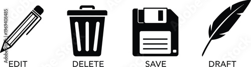 Business Interface Icons Set for Edit Delete Save and Draft Vector Graphics