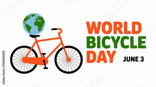 A vibrant illustration celebrating world bicycle day on june third with an orange bicycle icon
