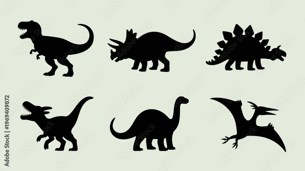 Obraz premium Playful Dinosaur Silhouette Set Cute Prehistoric Animals for Kids