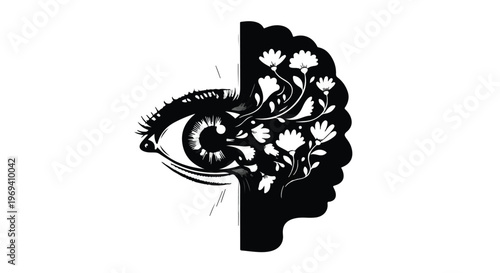 Creative inspiration blossoms from the eye, symbolizing imagination and new ideas.