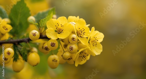 Softly focused yellow blossoms of golden currant and related currant varieties