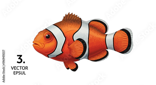 Vibrant Cartoon Clownfish with Orange, White, and Black Striped Markings